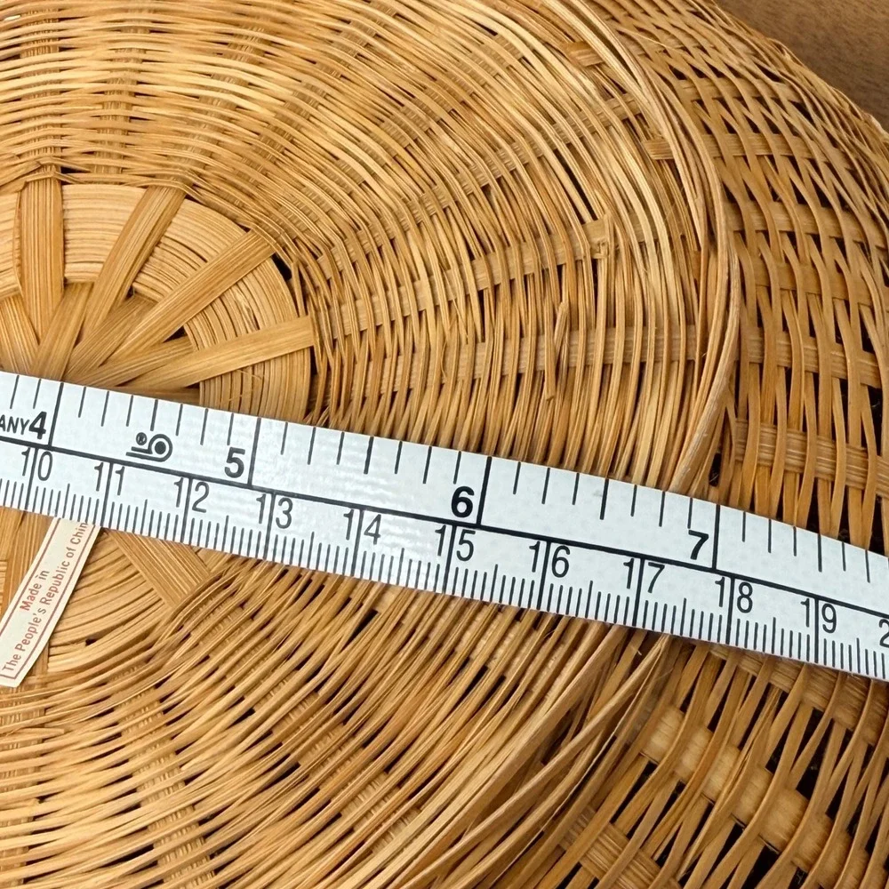 Vintage Woven Bamboo Round Basket Bowl Boho Decor 12 Inch